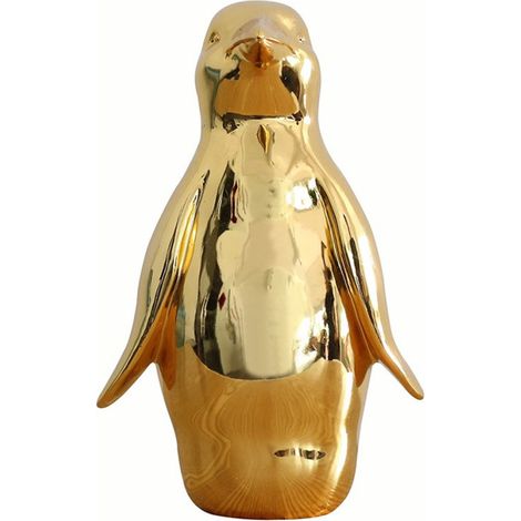 Statue pingouin en résine avec peinture chrome doré H30 cm - ROOKIE 03 (1/2)