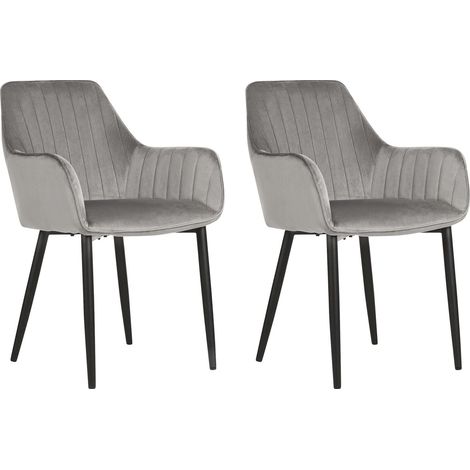 Set of 2 Dining Chairs WELLSTON Velvet Dark Grey (1/5)