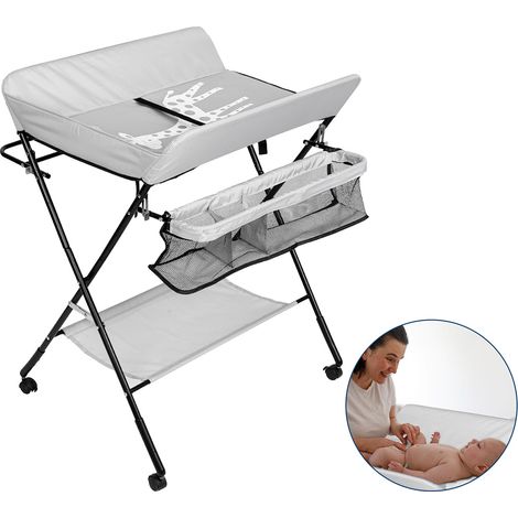 Randaco Klappbarer Baby Wickeltisch Wickelkommode Wickelregal Wickelkombination Höhenverstellbarer mit Aufbewahrungskorb Grau