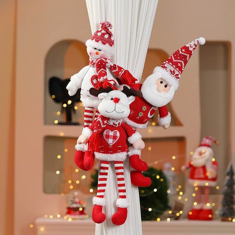 Boucle De Rideau De Noël - Poupée À Longues Jambes Tricotée - Décoration Intérieure Pour Porte Ou Fenêtre - Lot De 2 (1/5)
