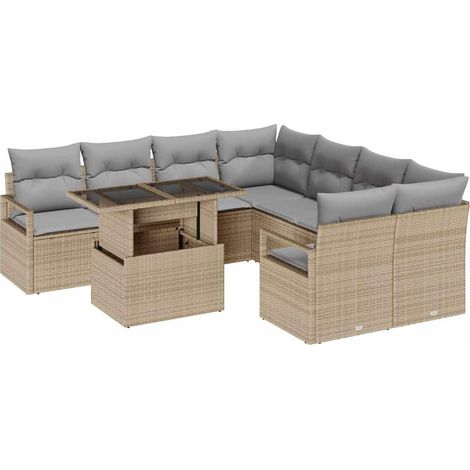 Maison Exclusive - Garten-Sofa-Set mit Kissen 9 pcs Beige und Hel