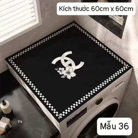 Kieselgur-Bodenmatte für Waschmaschine und Kühlschrank - Saugfähige, rutschfeste Fußmatte, isolierende Mikrowellen-Untersetzer, 60x60 cm, Modell Double C, schwarzer Hintergrund-lsw