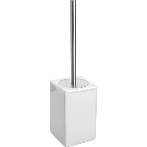 Portascopino WC Bianco In Ceramica Bianca Lucida E Manico Acciaio Inox Cuba