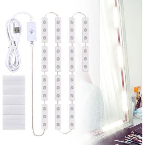 Lampe de Miroir LED à Intensité Variable, Lumière Miroir Coiffeuse, USB Câbles Parfaitement Cachés, USB Coiffeuse Lampe de Cosmétique, Ampoules de Maquillage Guirlande, pour Salle de Bain Chambre (1/5)