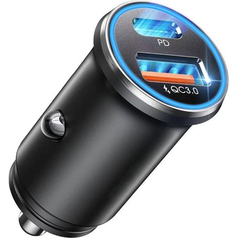 Caricabatterie da auto, caricabatterie USB per accendisigari, potenza totale 60W, porta USB 12V, adattatore in metallo PD3.0 per caricabatterie da auto per iPhone 16 15 14 13 12 Pro (1/5)