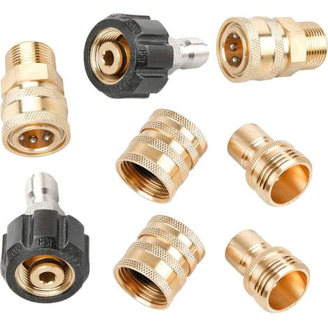 Pressure Washer Adapter Kit 8pcs Quick Connect Garden Hose Fittings M22 Swivel Quick Connect 3/8 Inch 3/4 Inch Quick Release (1/4)