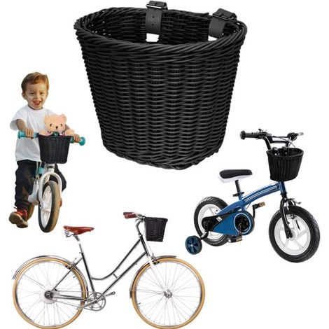 Panier de vélo en rotin 21 x 18 x 16 cm - panier de guidon avec sangle de fixation, noir (1/5)