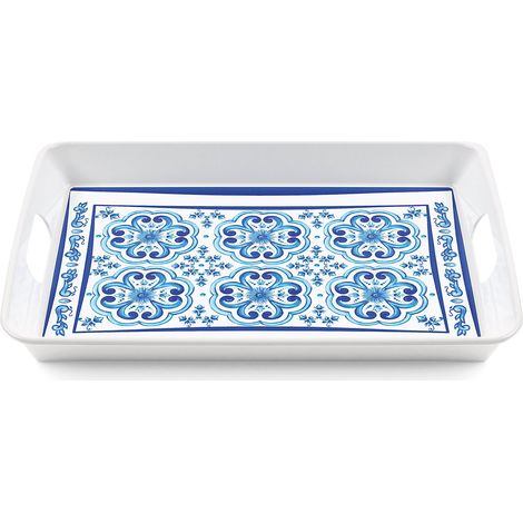GUZZINI Vassoio Rettangolare  Decoro Blues con Manici Melamina Table Decor