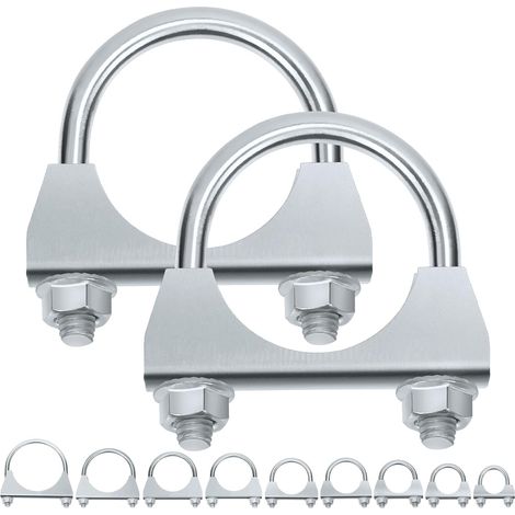 Collier de serrage en U galvanisé pour pot d'échappement, 1-3/4,45 mm, pince de serrage universelle Heavy Duty en U, idéal pour la connexion de tuyaux d'échappement (1/5)
