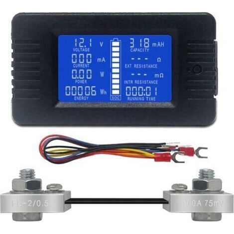 Pr DC Battery Meter Voltmeter Ammeter Energy Energy Monitor LCD Digital Multimeter Voltage Current Cap Ohm Hour SOC LCD Meter DC 0-200V 100A Shunt (1/5)