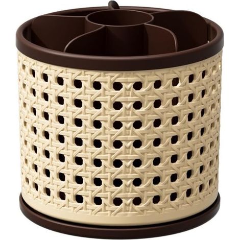 Große Kosmetikaufbewahrungsbox aus Retro-Rattan mit mehreren Fächern, leichtgängiger Drehung und übersichtlicher Aufbewahrung (braun).