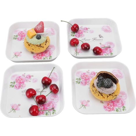 Ensemble de 4 plateaux à fruits et à desserts multifonctionnels pour la maison, l'école et le restaurant. Plateau de rangement et plateau à os à mâcher rose. (1/5)