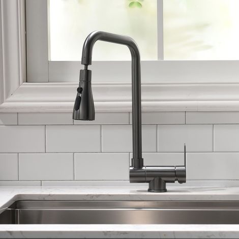 Mitigeur Cuisine Rabattable, Robinet Cuisine Rabattable Avec 3 Jets Modes, Robinet Cuisine Pliable Pour Fenêtre, Mitigeur Evier Cuisine En Acier Inoxydable 304 Brossé (gris) (1/5)