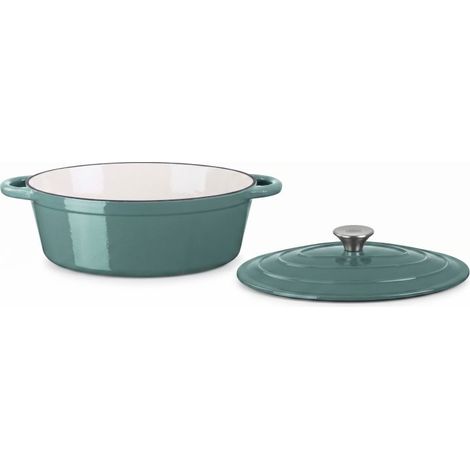 Cocotte ovale avec couvercle 33cm 6,4L Fonte d'acier tous feux dont induction four Vert Arthur Martin AM4333 (1/5)