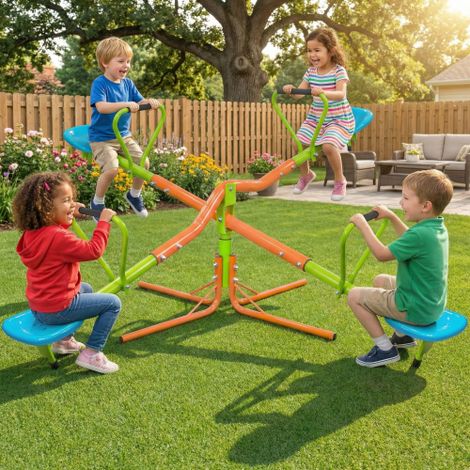 4-Sitzer Wippe Kinder Outdoor 190 x 190 x 100 cm, 360° Drehwippe Kinder 4 Plätze, Viererwippe Garten Kinder aus Stahl mit HDPE-Sitzen, ab 3 Jahren