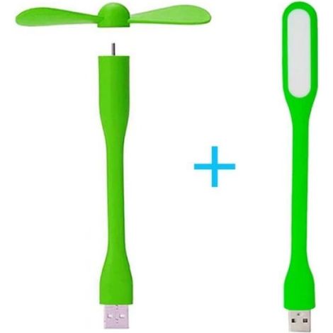Ventilateur USB - Lumière LED - Pliable - Flexible - LED Blanc - En Silicone - Pour Ordinateur Portable Et Power Bank - Vert