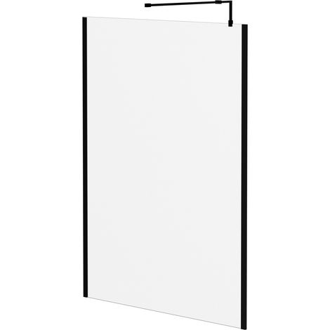 Colore 8mm Clear Glass Matt Black 1850mm x 1400mm Walk In Shower Screen including Wall Channel with End Profile and Support Bar (1/5)