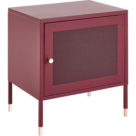Mesa de noche de metal rojo oscuro 45 x 35 cm puerta de malla dormitorio Ossett (1/5)