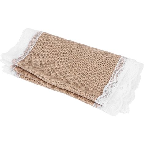 Chemin de table en jute avec bordure en dentelle, idéal pour les mariages et la décoration de table à la maison. (1/5)
