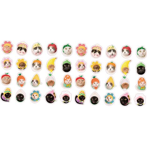 40 autocollants chaton mignons et multifonctionnels pour bouteille, ordinateur portable, skateboard, fruits