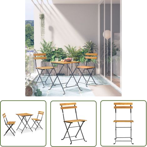 The Living Store 3-tlg. Bistro-Set Klappbar Massivholz Akazie - Holztisch - Gartentisch - Esszimmerstuhl - Outdoormöbel - Klappbarer Tisch (1/5)