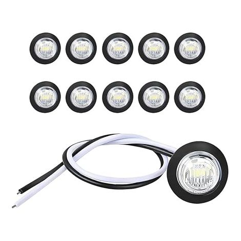 Lampes LED de Marquage Rondes 12V pour Dégagement Avant Arrière, Feux de Gabarit pour Remorque, Feu de Position Latéral - Indicateurs Latéraux Blancs, Étanches (1/5)