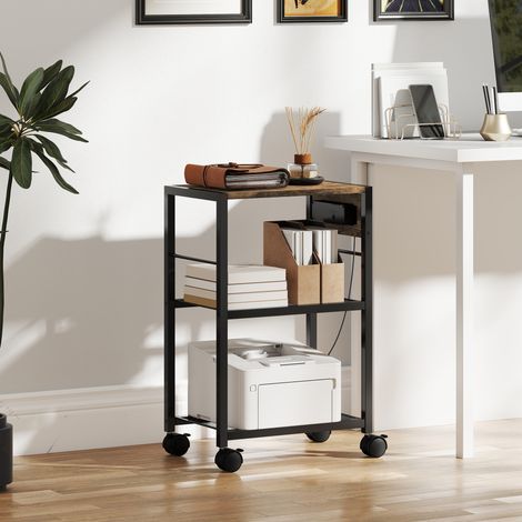 Supporto/mensola per stampante con ruote, prese di corrente, porte USB e USB-C, portata fino a 40 kg, colore marrone rustico. (1/5)