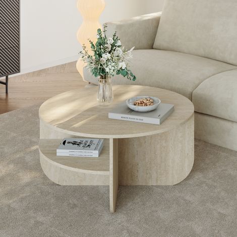 Couchtisch Reykhon Ø80x41 cm Travertin [en.casa]
