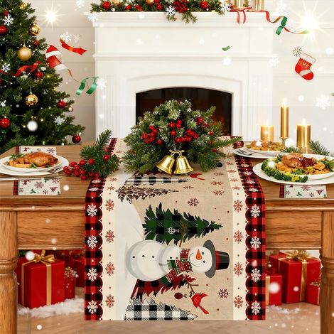 Lot 2 chemins de table Noël bonhomme de neige et 5 nappes sapin 33x183