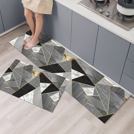 Lot de 2 tapis de cuisine antidérapants 40 x 60 cm et 40 x 120 cm – Velours court absorbant l'eau et l'huile – Étanche à la poussière (1/5)