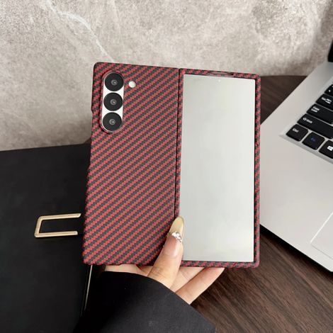 (Rouge, Galaxy Z Fold4) Coque magnétique ultra-mince en fibre de carbone, protection intégrale contre les chutes.