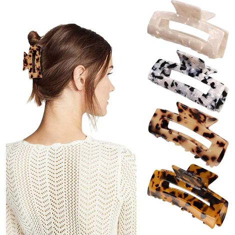Pince à cheveux, pince banane en acrylique, pince papillon française en celluloïd, pince à cheveux écaille de tortue - accessoire de coiffure tendance imprimé léopard pour femme