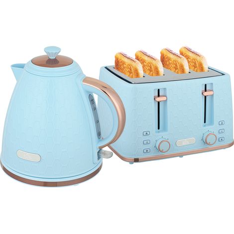 Kettle Toaster Set, 1.7L 3000W Fast Boil Jug Kettle, 4 Slice Toaster with 7 Level Browning Controls, Light Blue (1/5)