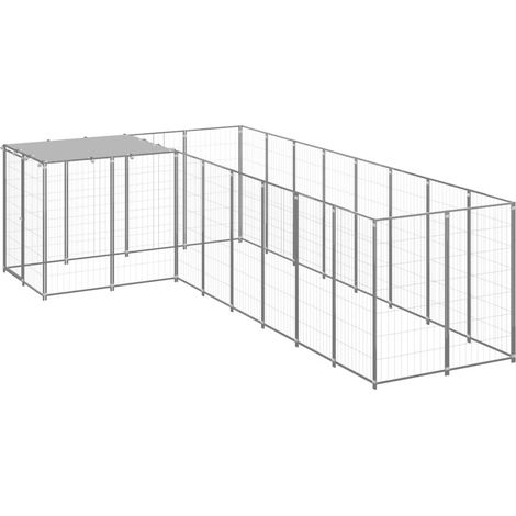 Cuccia da esterno gabbia per cani parco animali argento 6,05 m² acciaio 020000293