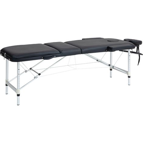 Table de Massage Pliable, Hauteur Réglable, Aluminium et Plastique, 215x81x61-84 cm, Noir (1/5)