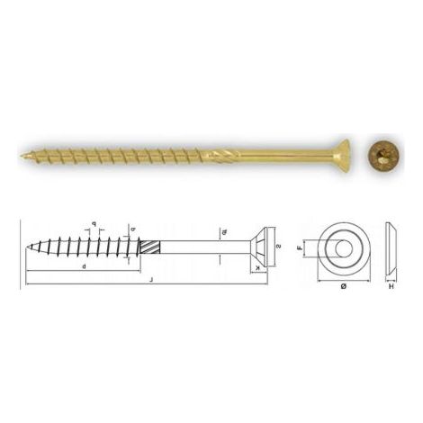 100 PEZZI VITE VITI TORX PER LEGNO ZINCATE GIALLE FM-WOOD PRO FRIULSIDER 8x100 mm