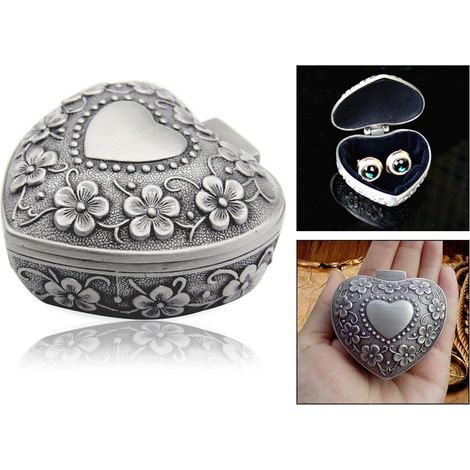 Coffret Bijoux Cœur Métal Vintage Boîte à Colliers et Bagues Rangement Fini Antique Écrin Bijouterie pour Boucles d'Oreilles et Broche (1/5)