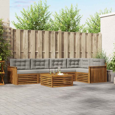 vidaXL Outdoor-Sofagarnitur mit Kissen 6 pcs Natürlich und Hellgrau (1/5)
