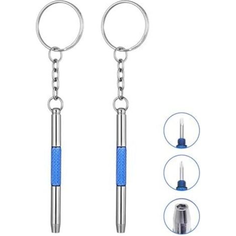 Mini screwdriver for glasses, 3-piece stainless steel set, jewelry tool kit, portable with keychain - (1/5)