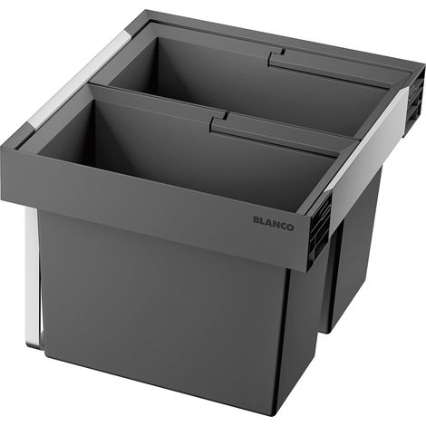 BLANCO Flexon II Low 60/2 Abfallsammler, Mülleimer, Abfallbehälter, Mülltrennsystem, einfache Montage, Aluminium, Anthrazit, für 50/60 cm Schränke, 19/30 Liter (1/5)