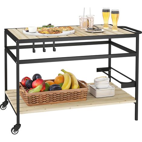 Desserte chariot pour plancha 107 x 65 x 80 cm 2 étagères 3 crochets contemporain industriel extérieur en bois naturel (1/5)
