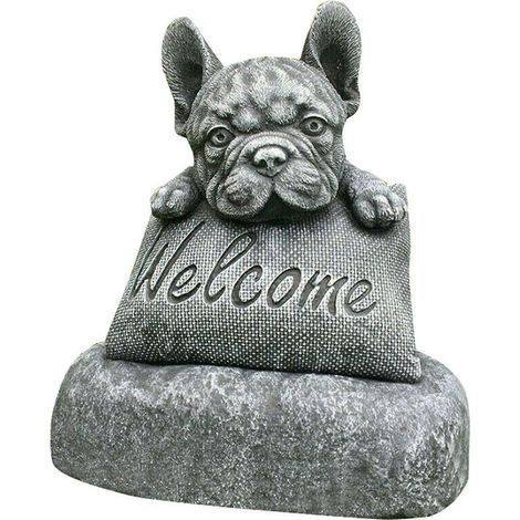 Statue bouledogue français décoration de jardin panneau de bienvenue résine artisanat ornement intérieur extérieur Sculpture (1/5)