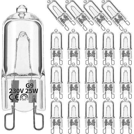 20 ampoules halogènes G9, 25 W, transparentes, dimmables, blanc chaud 2800 K pour lustres, suspensions, etc. (1/5)