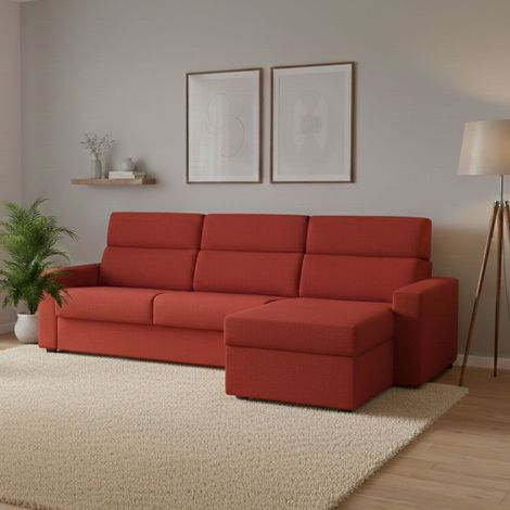 Dmora - Sofá cama con península Pusiano, Sofá esquinero convertible para salón, acolchado, desenfundable, 100% Made in Italy, 280x160 h100 cm, Naranja (1/5)