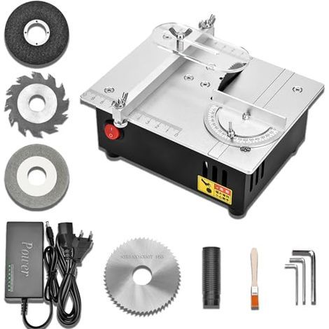 Scie circulaire de table 96 W avec 4 lames, bloc d'alimentation à 7 vitesses, mini scie de table électrique, portable, de précision, multifonctionnelle, pour projets de travail du bois DIY (1/5)