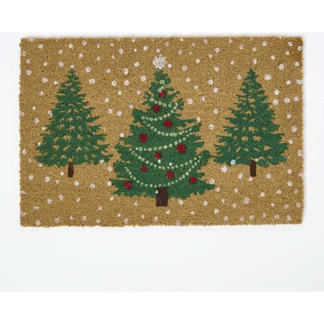 HOMESCAPES Coir Doormat Christmas Trees, 60 x 40 cm (1/4)