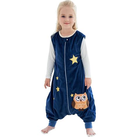 Babyschlafsäcke für Mädchen und Jungen mit Füßen, Winter-/Herbstpyjamas, Dunkelblau, 5–6 Jahre, Größe L