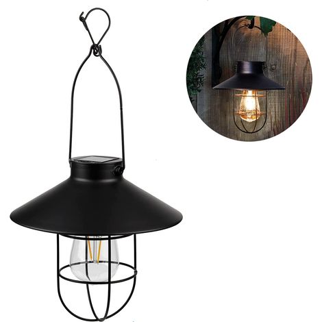 Pearlstar Solar Lantern Outdoor Hanging Vintage Metal Lantern with Warm LED Lights for Outdoor Garden Yard Patio Tree Decor Solar Landscape Lighting (Black)