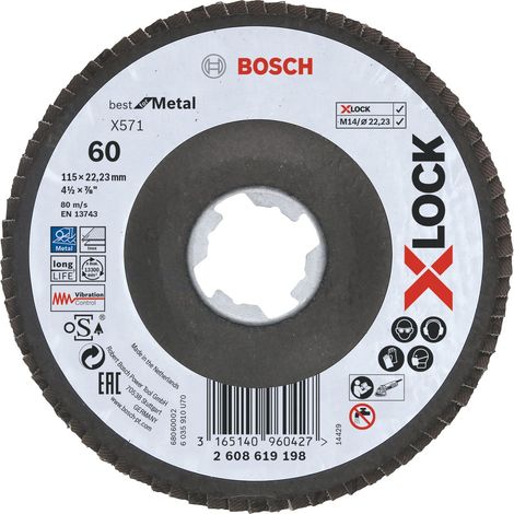 Bosch 2608619198 Disco abrasivo de láminas X-Lock biselado fibra Dm 115mm G60 X571 Best Metal 1 pieza 115 mm G60