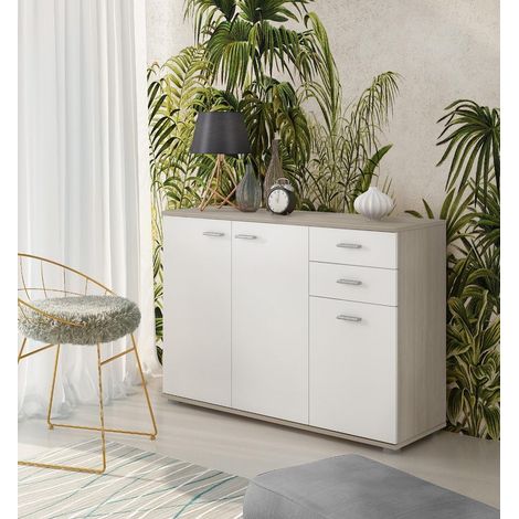 Credenza soggiorno Oslo 3 Ante 2 Cassetti Bianca 103x35x70 cm (1/4)